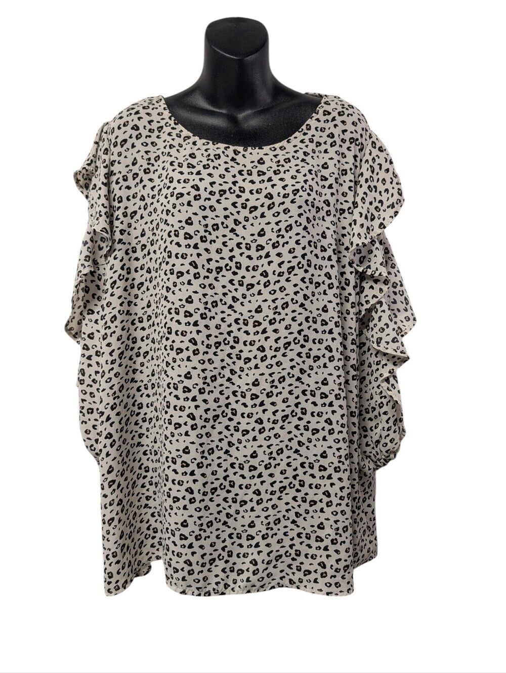 ODDI Women's Leopard Print Ruffle Sleeve Blouse Top Plus Size 1XL Made in USA